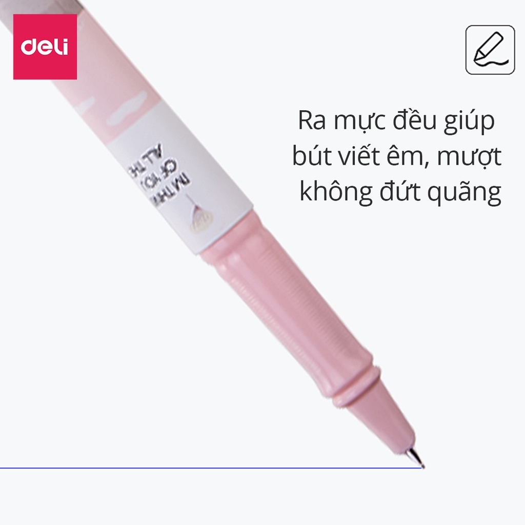 Bút máy học sinh Deli - Họa tiết đáng yêu - Màu Hồng/Xanh Dương/Xanh Lá - A919