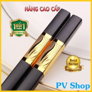 [Hộp 10 Đôi] Đũa Hợp Kim Siêu Sang Mạ Viền Vàng