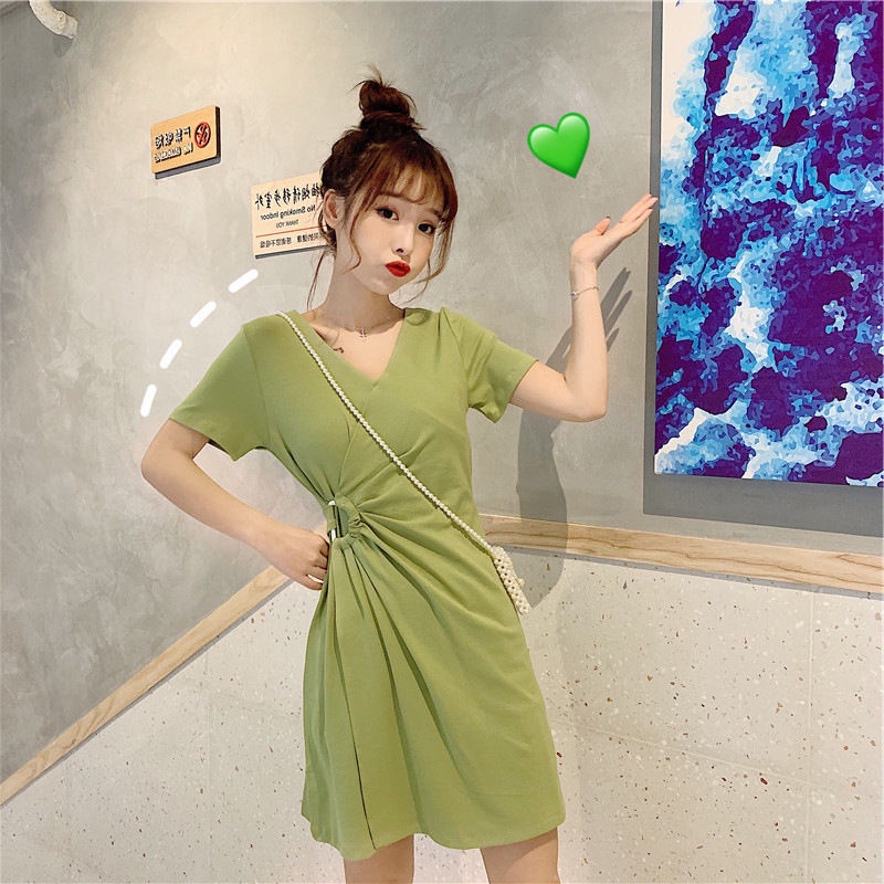 Đầm Nữ Cổ Chữ V Cột Dây Nhấn Eo Thời Trang Mùa Hè Phong Cách Mới