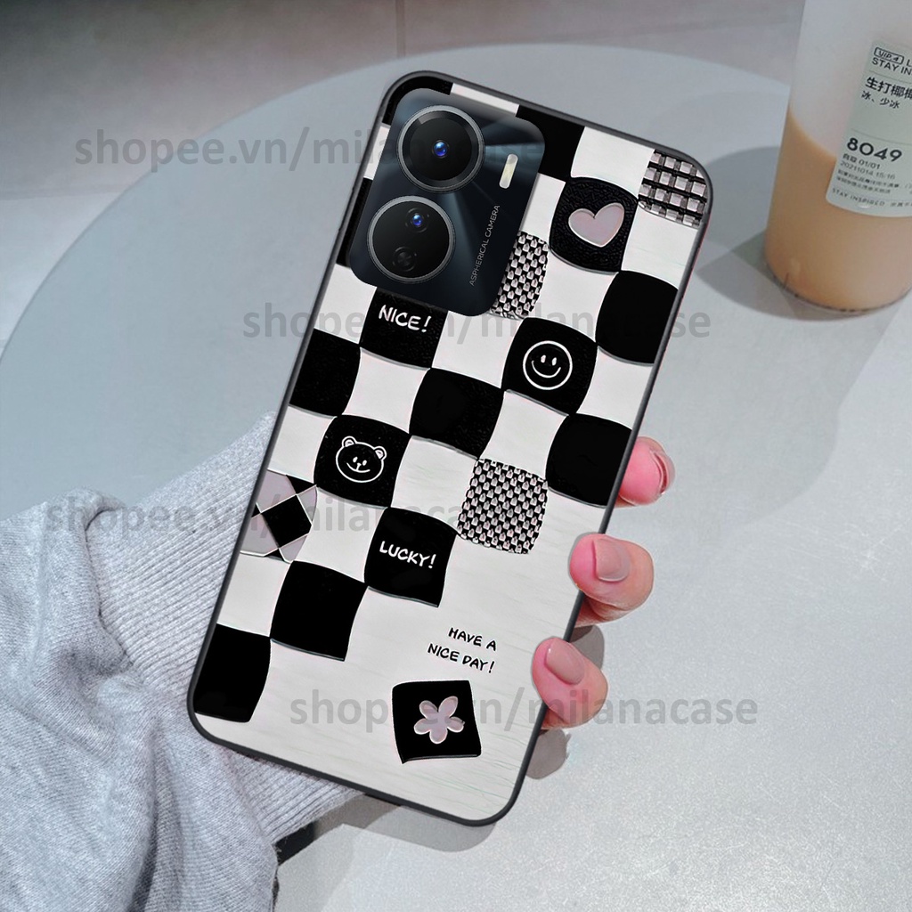 Ốp Vivo Y16 in hình caro trái tim siêu đẹp, siêu nét đầy phong cách cá tính