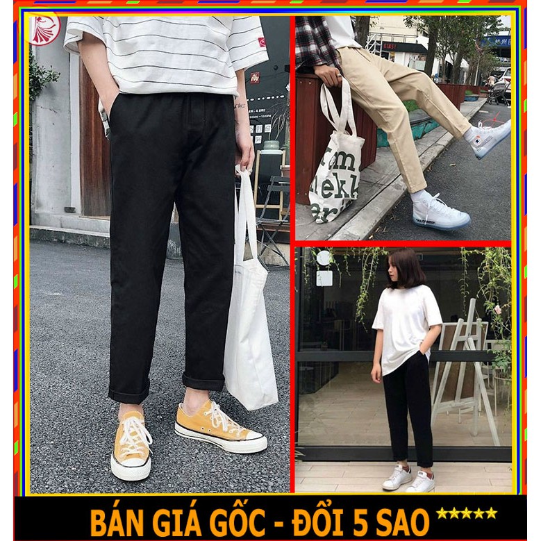 FREESHIP+ẢNH THẠT Quần Baggy Nam Nữ KAKI Ống Suông Unisex - Kiểu quần kaki nam nữ thun vải đen và be