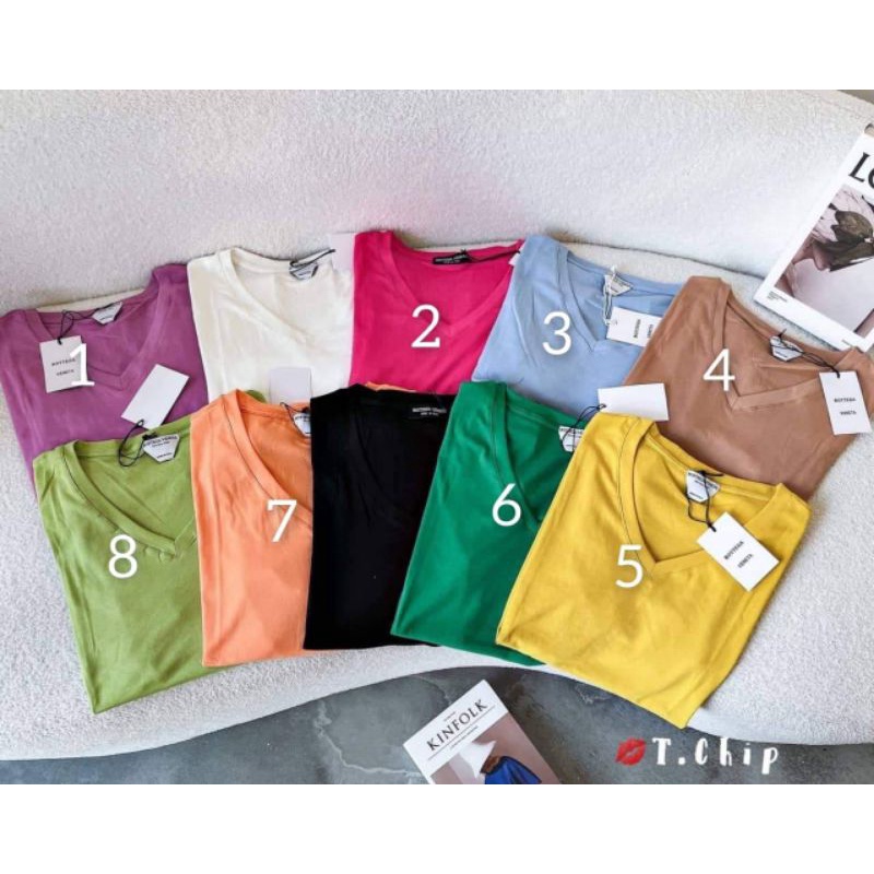 Áo thun trơn cổ tim hàng QC
