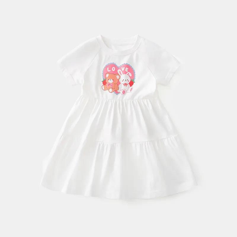 Đầm Cotton Ngắn Tay Họa Tiết Hoạt Hình Thời Trang Mùa Hè Hàn Quốc Dành Cho Bé Gái 2023