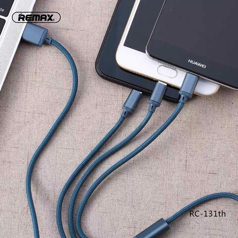 Cáp Sạc Remax 3 Đầu RC-131TH IPHONE - MICRO USB - TYPE C Dây Dù - Hoàng Yến Computer