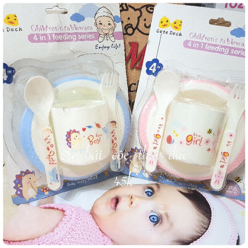 Set đồ dùng ăn dặm cho bé (bát, cốc, thìa, dĩa)