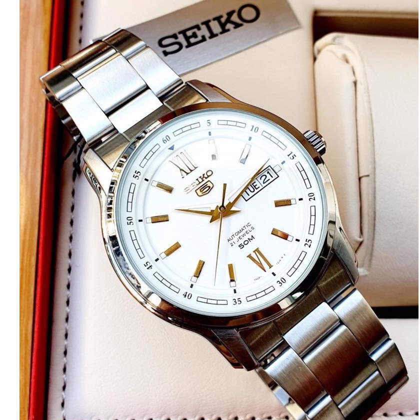 Đồng hồ Nam Seiko 5 dây thép không gỉ, kính cứng Hardlex.cơ tự động,SNKP15K1