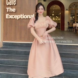 Đầm dự tiệc tay phồng dáng xòe xếp ly công chúa siêu sang chảnh cho nữ