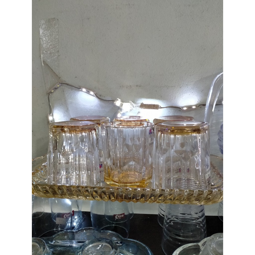 Bộ 6 cốc thủy tinh màu đẹp cao cấp nhiều cạnh