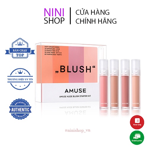 Bộ 4 màu má hồng trang điểm bán chạy nhất hãng Amuse nude blush starter kit 4items - ninishop
