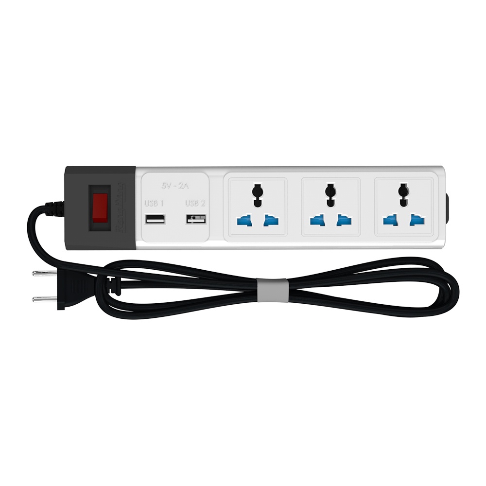 Ổ Cắm Điện Sạc Đa Năng Rạng Đông 2500W 2 Cổng USB, Sạc Nhanh 5V-2A, Tích Hợp Rơ Le Tự Ngắt, Dây Nối Dài 3M