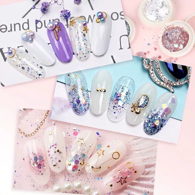 [NAIL] Set 8 màu nhũ vảy cá, nhũ kim tuyến siêu sáng trang trí móng