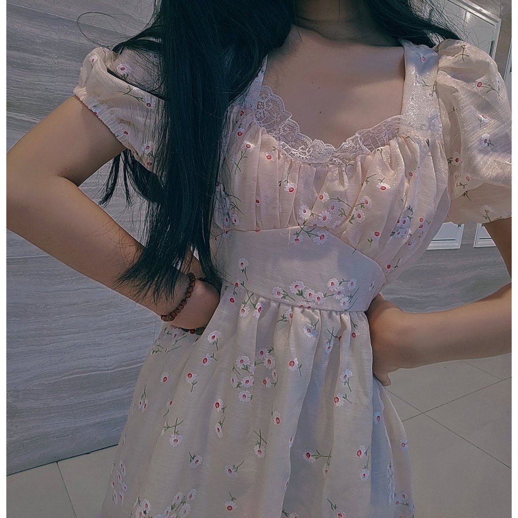 ✨ĐẦM HOA viền ren tay bồng cột nơ lưng🌟✨