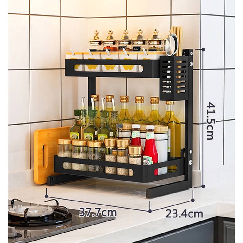 Kệ gia vị inox phủ sơn tĩnh điện màu Đen cao cấp, kệ bếp hình chữ H 2 Tầng, 3 Tầng, để bàn hoặc treo tường tiện lợi