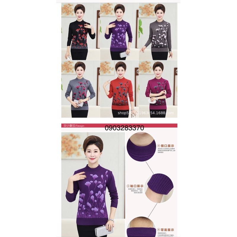 Áo len có nỉ cho nữ trung niên ấm áp phong cách cổ điển