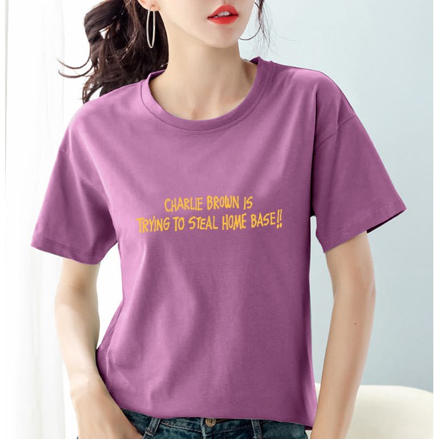 100% cotton women clothes /clothing t-shirt women round neck short sleeve print blouse tops