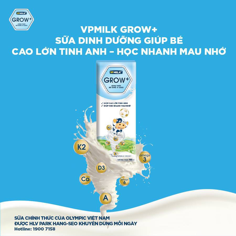 Sữa Tiệt Trùng Có Đường VPMilk Grow+ Hộp 180ml (Thùng 48 Hộp)