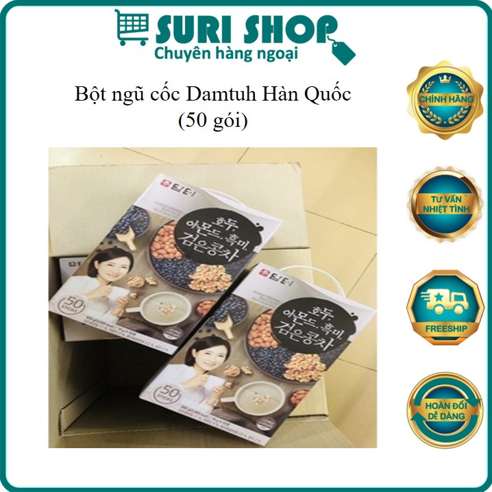 Bột ngũ cốc gạo lức đậu đen, mè đen + Các Loại Hạt Damtuh Hàn Quốc (50 gói)