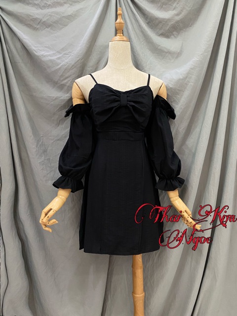 Đầm xoè trễ vai nơ ngực | BigBuy360 - bigbuy360.vn