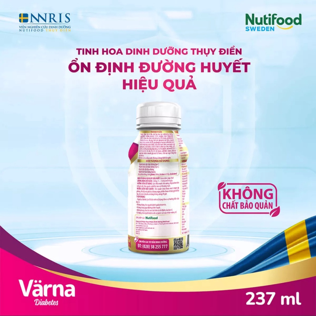 [HSD T10-2023] Thùng 24 Chai Pha Sẵn Nutifood Varna Diabetes Chai 237 ml