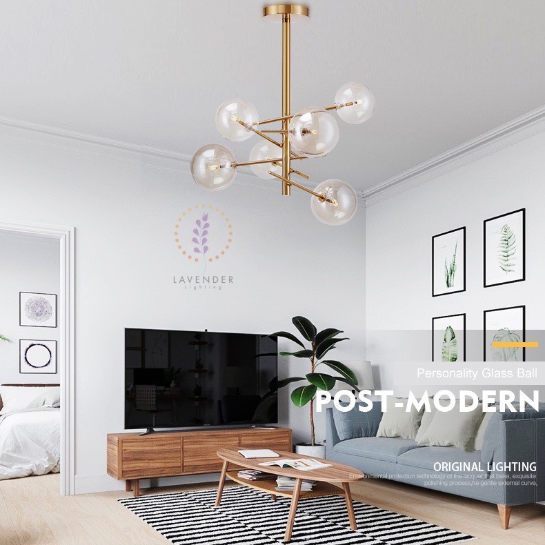 Đèn thả chùm bóng que thân mạ vàng TH223