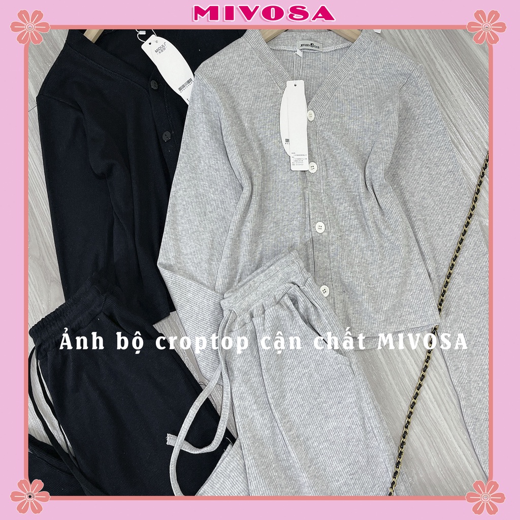 Bộ croptop len tăm nữ quần ống rộng đồ bộ nữ thu đông phong cách thể thao MIVOSA CT001 | BigBuy360 - bigbuy360.vn