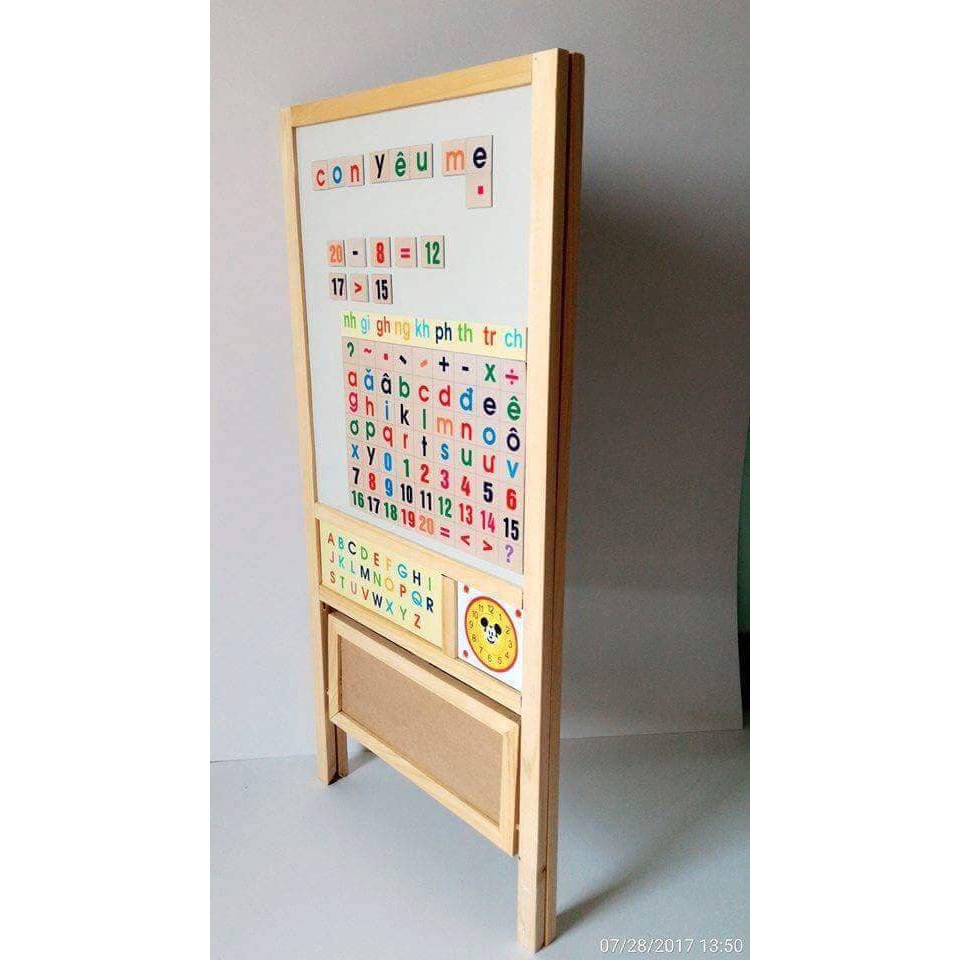 Bảng học thông minh 2 mặt có nam châm loại lớn 90 x 45cm kèm bộ chữ và số - Đồ chơi giáo dục cho bé