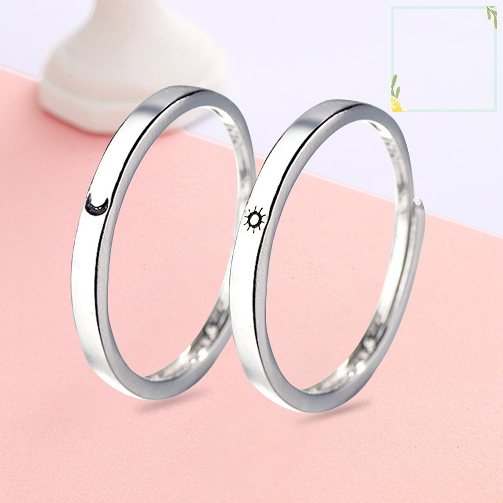 1 Cặp Nhẫn Đồng Dạng Mở Bắt Mắt Mặt Trời Mặt Trăng Chống Trầy Chỉnh Được Cho Cặp Đôi