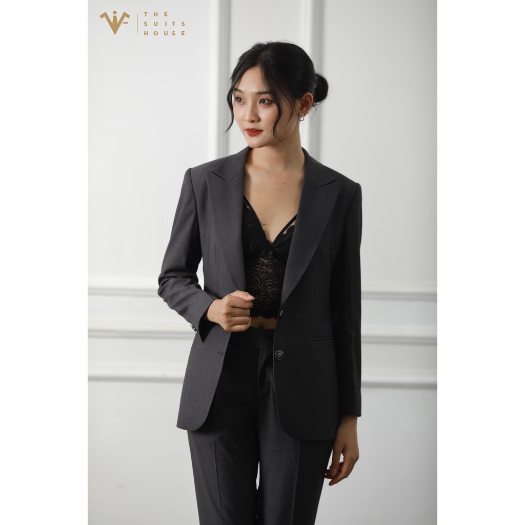 Bộ Vest Nữ Xám Lông Chuột THE SUITS HOUSE Cổ điển, có khoá Cài Hông