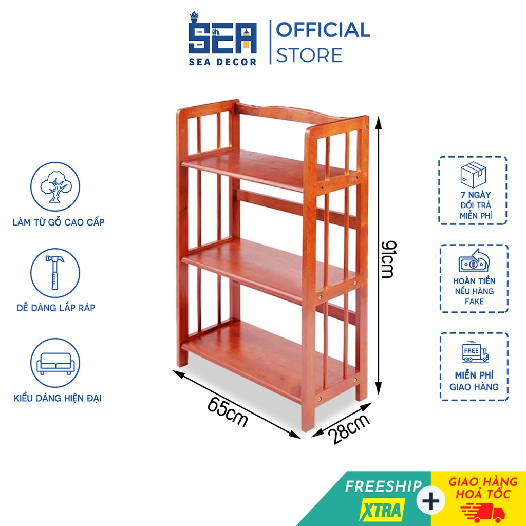 Kệ sách 3 tầng SEADECOR bằng gỗ cao su chống mối mọt bền chắc đa năng phù hợp với mọi không gian trong gia đình