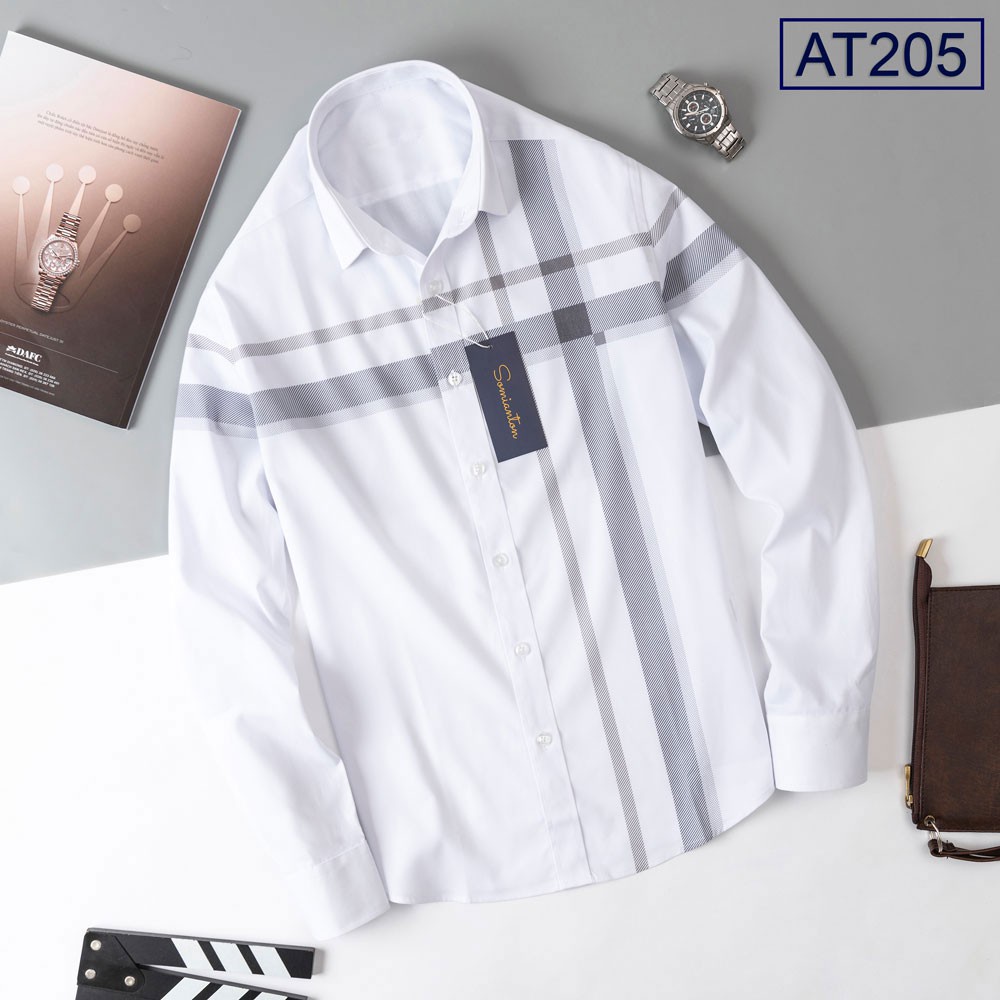 Áo Sơ Mi Nam Công Sở Trung Niên Thương Hiệu ANTON Dài Tay Trắng Kẻ Sọc Chất Liệu Cotton Thấm Hút - YAT205