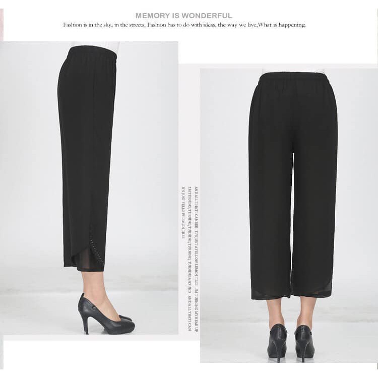 Q1411 Quần ống rộng nữ dài mắt cá vải chiffon hè mát cho người trung tuổi cao cấp hàng nhập