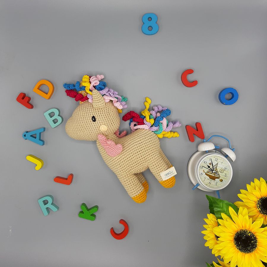 Gấu bông móc len Amigurumi cao cấp Amiu Việt Nam - Ngựa Unicorn, quà tặng đồ chơi nhồi bông hình kỳ lân - SP000285