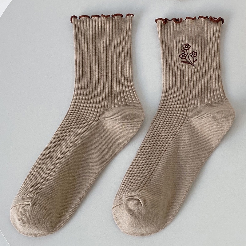 Tất nữ cổ bèo thêu hoa chất đẹp,tất nhún phong cách Hàn quốc Krystore CB10