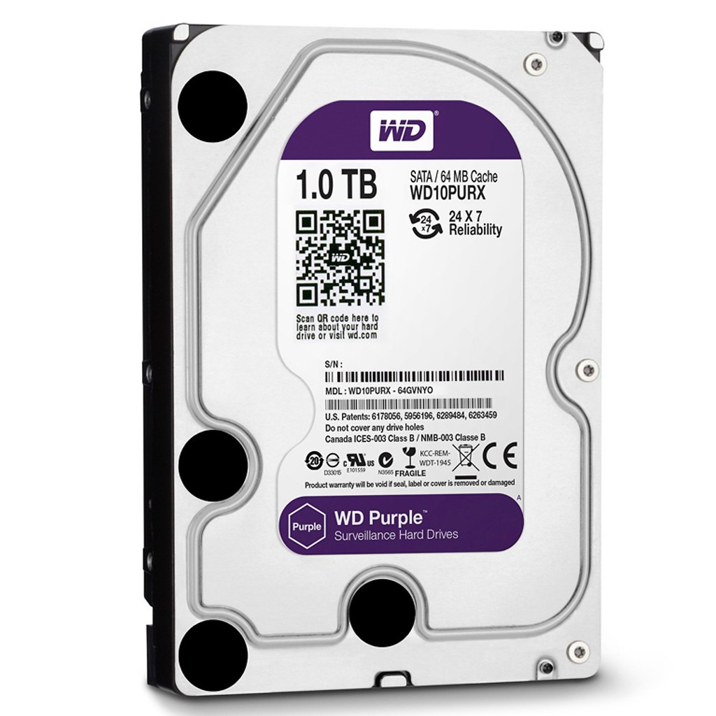 Ổ cứng HDD Western Digital Purple 1TB 3.5" SATA 3 - WD10PURZ - Hàng chính hãng