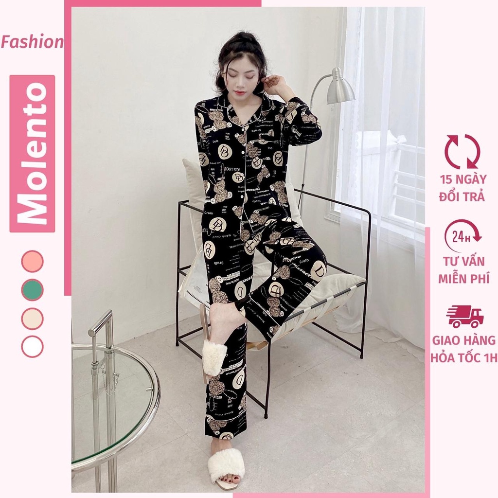 Đồ Pijama Nữ Lụa Tay Dài Molento Bộ Mặc Nhà Lụa Mango Cao Cấp Không Phai Xù, Nhăn Nhàu Họa Tiết Chanh Sả - M70