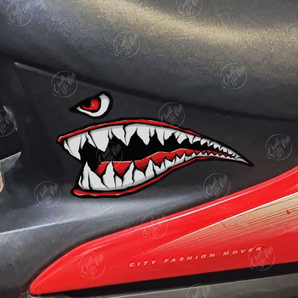 Bộ tem decal chống nước hình dán xe Hàm Răng Cá mập trang trí laptop, vali, tủ lạnh,... | BigBuy360 - bigbuy360.vn