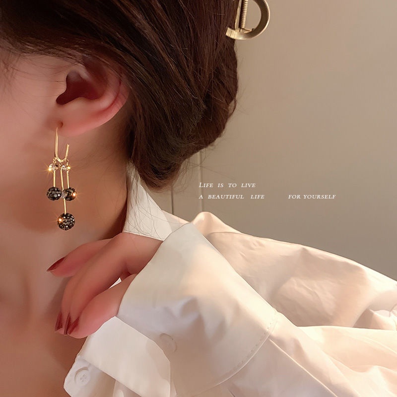 Bông Tai Bạc 925 Đính Đá Phối Tua Rua Xinh Xắn Phong Cách Retro Hàn Quốc