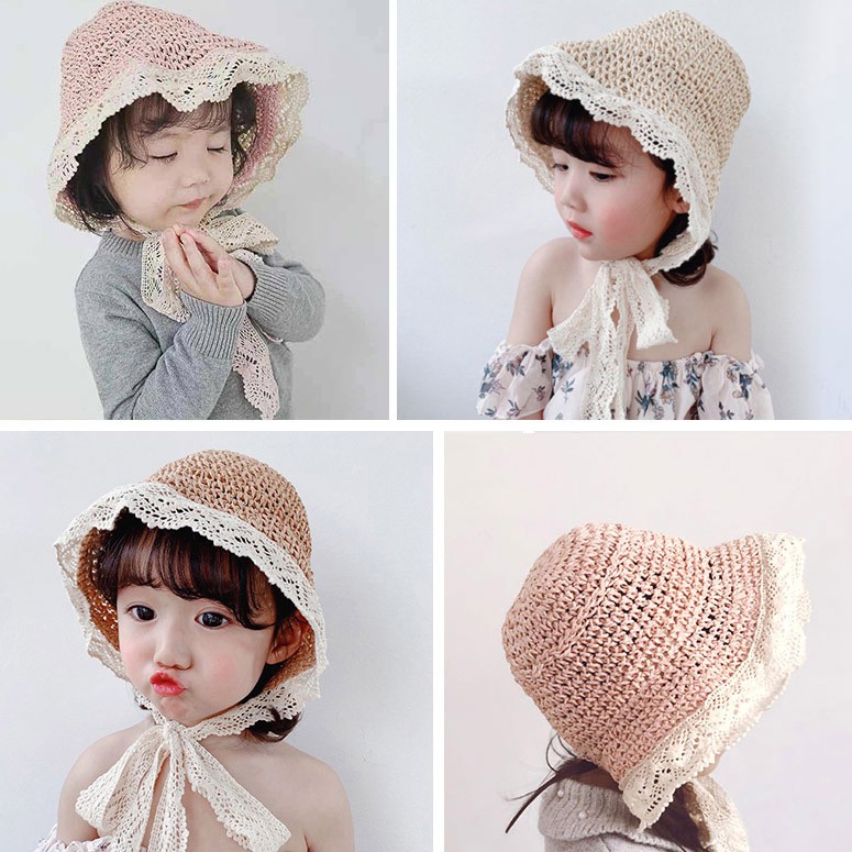 Nón Cói Cho Bé Đi Biển Vành Ôm Phối Viền Ren