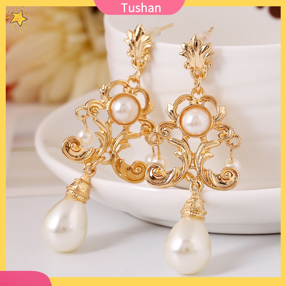 Khuyên Tai Kim Loại Hình Hoa Đính Ngọc Trai Nhân Tạo Cho Nữ