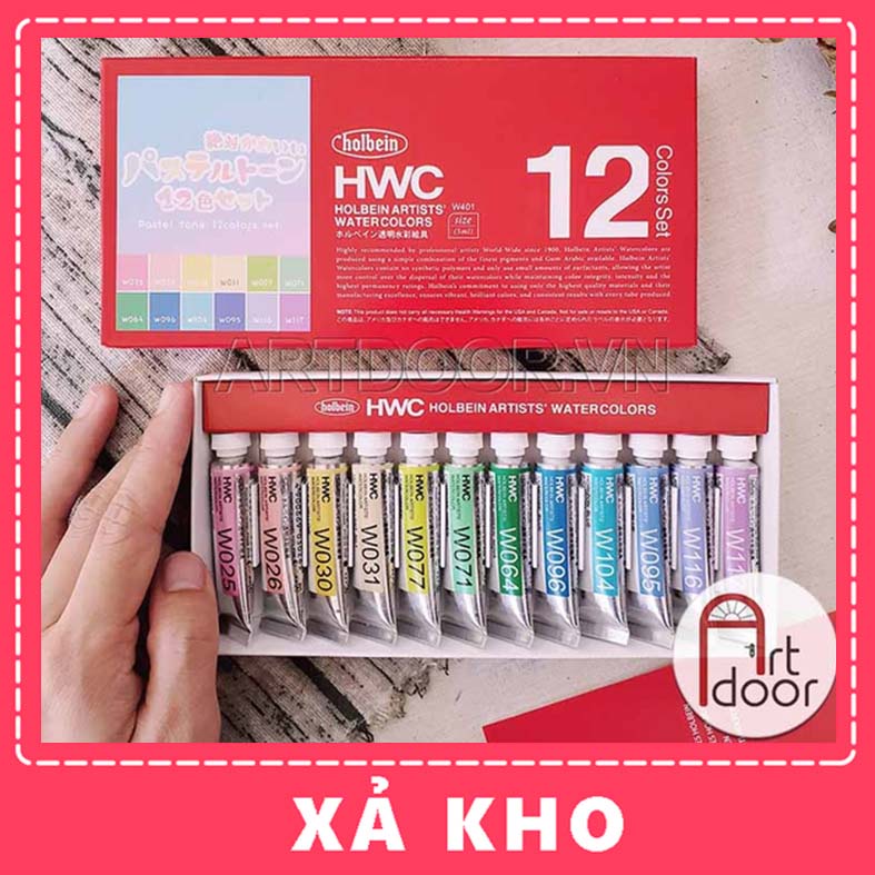 [ARTDOOR] Bộ màu Nước Tuýp HOLBEIN Pastel 5ml (12 màu, hộp giấy)