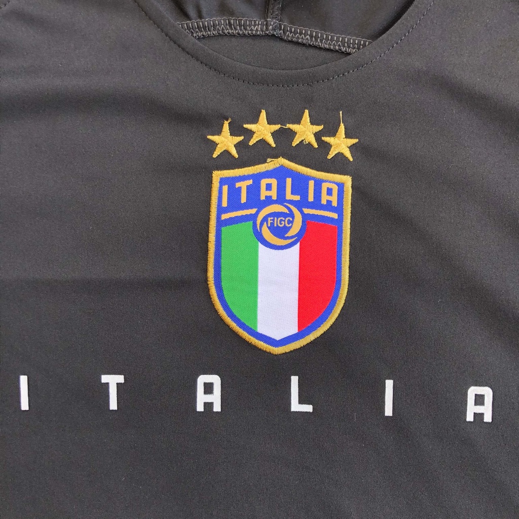 Quần Áo Bóng Đá Tuyển Ý-ITALIA - Thun Lạnh Logo Thêu Nổi - Sân Nhà 21/22, Đen BINGO SPORT