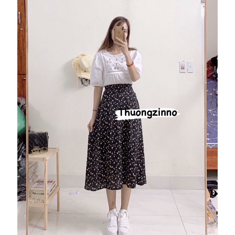 [Ảnh thật/Video] Áo sơ mi trắnh cổ thêu hoa tay bồng nhẹ nhàng kiểu dấng Hàn Quốc