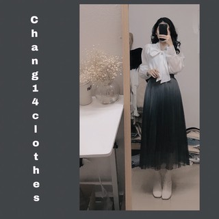 chân váy xếp ly dài loang