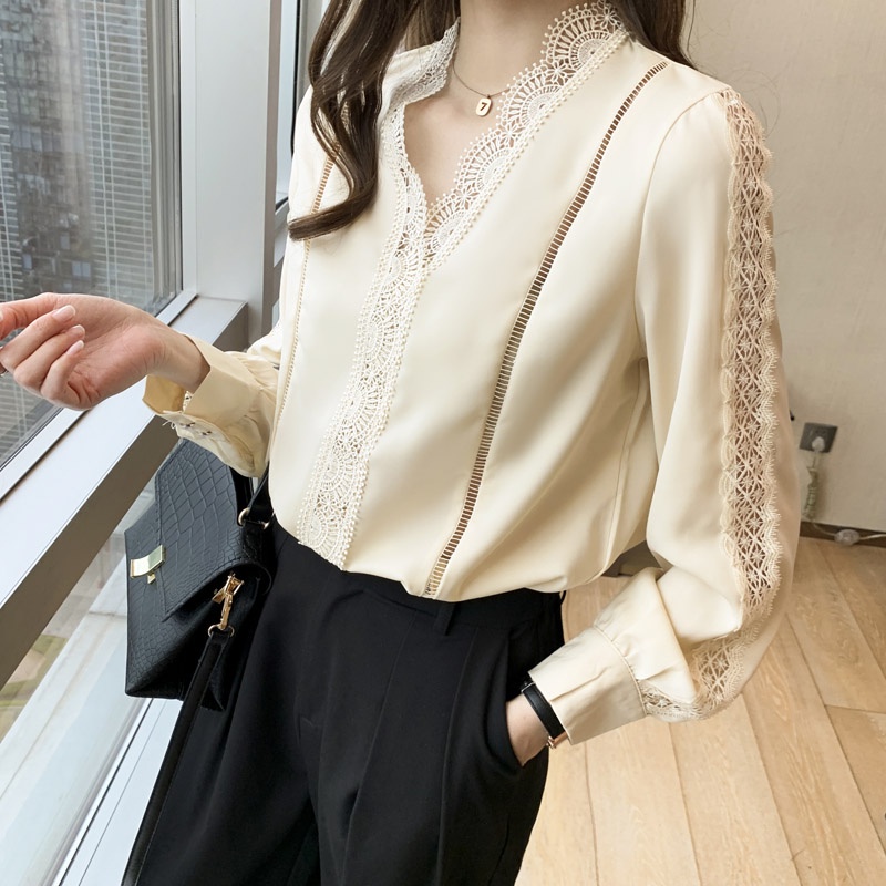 Áo Sơ Mi chiffon Tay Dài Màu Sắc Thời Trang Xuân Thu Phong Cách Phương Tây Cho Nữ