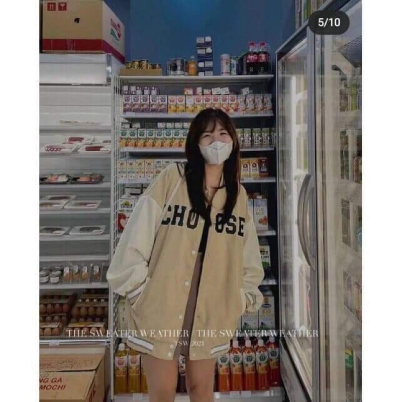 Áo Khoác Bomber Nhung Tăm Pha Tay Chữ CHOOSE Unisex Form Rộng Nhiều Màu