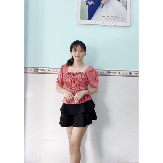 Áo kiểu nhún phối tay phồng to dễ thương