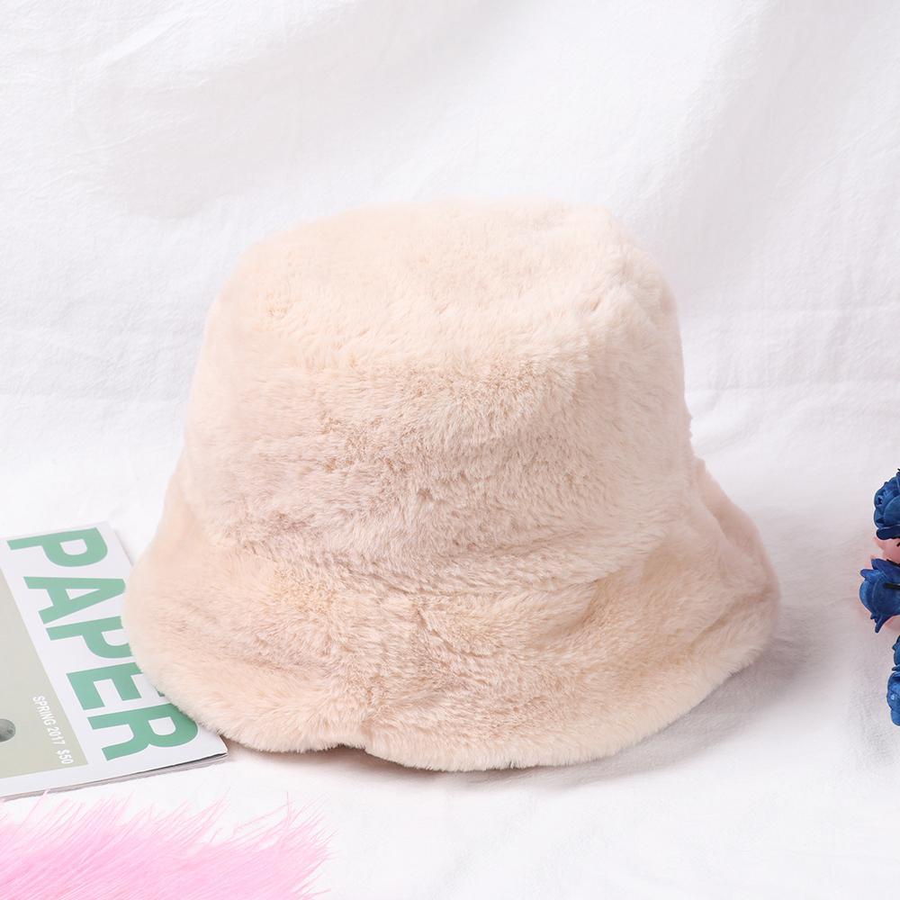 Mũ Bucket Lông Giả Màu Trơn Giữ Ấm Mùa Đông Cho Nữ