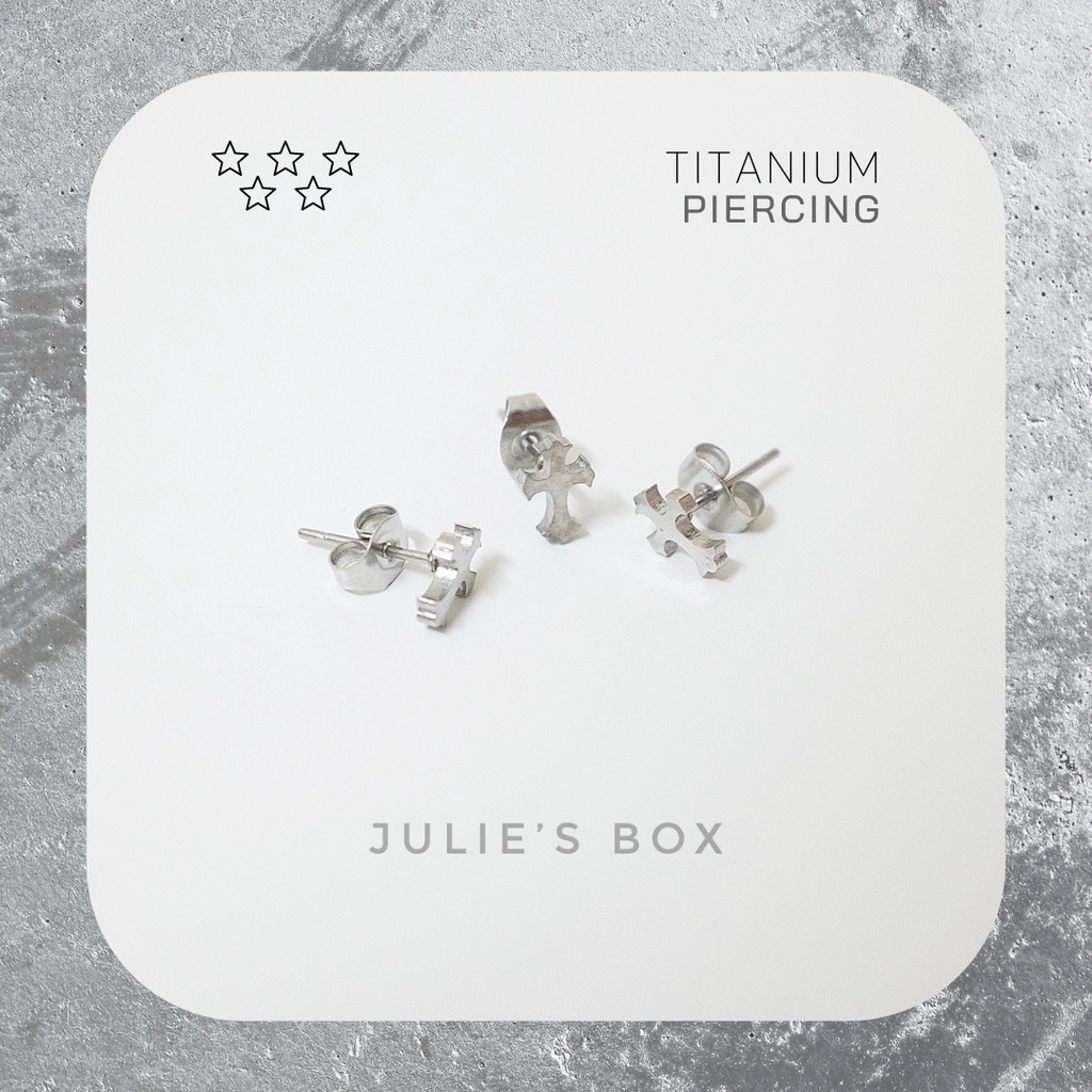 [1 Chiếc] Khuyên Tai Titan Unisex Thánh Giá Đuôi Gài Không Gỉ Sét Không Ngứa Bông Tai Julies Box 66
