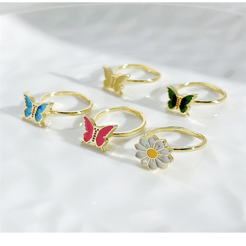 Nhẫn Hở Hình Hoa Cúc/Bướm Bằng Thép Titan Chống Thấm Nước Không Gỉ Có Thể Xoay Được Thời Trang Cho Nữ