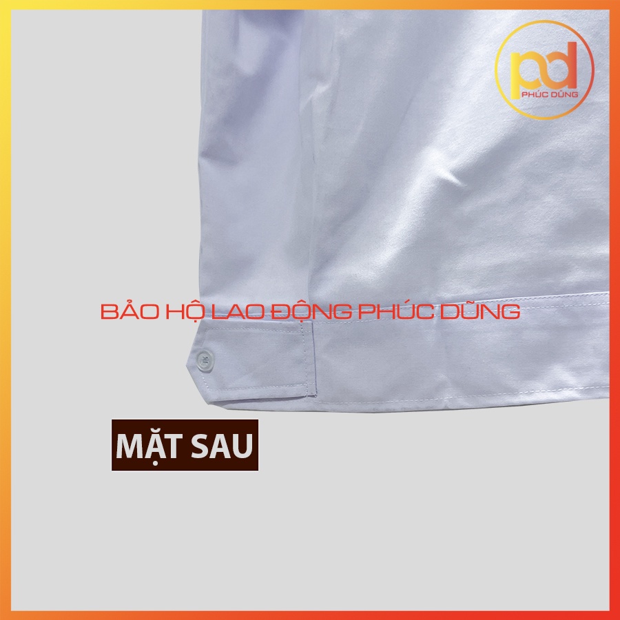 Áo đồng phục bảo vệ budong bo eo màu trắng ngắn tay chuyên nghiệp cotton thấm hút mồ hôi tốt đầy đủ logo cánh tay, ngực